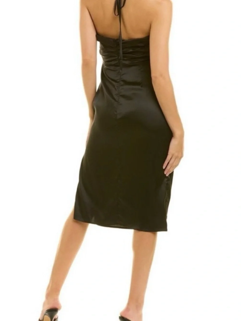 DANIELLE BERNSTEIN Black Satin Cutout Midi Dress - Picture 2 of 6
